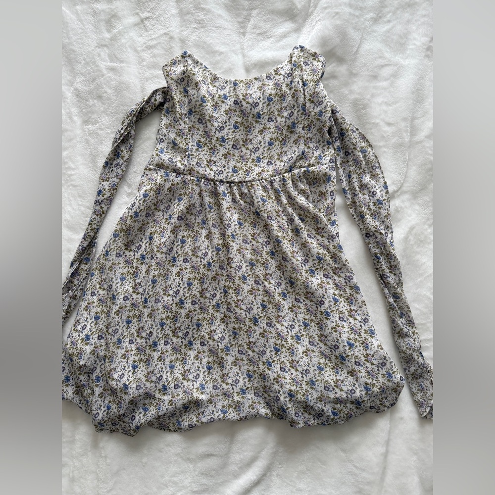 For Love & Lemons Strapless Floral Mini Dress in Ivory with Blue and Green Print